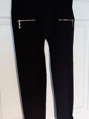 Black Fleece Lined Leggings with Gold Zipper Accents